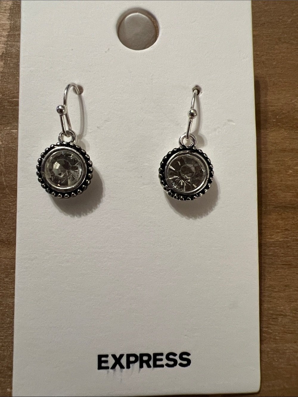 3/$18 Express Silver Drop Earrings with Clear Crystal Centers Lot 766